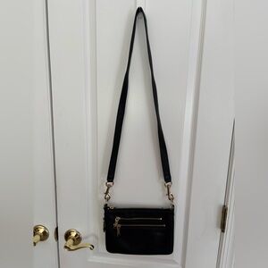 Cole Haan Expandable Black Pebble Leather Crossbody/Shoulder Bag